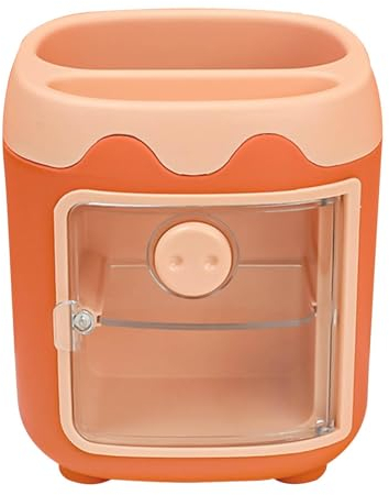 Cute Mini Fridge Pen Holder - Adorable Pen Cup in Pink/Blue/Orange/Red, 2-Layer Design for Kids, Women, and Adults