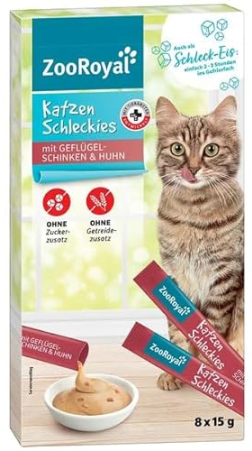 ZooRoyal Katzenschleckies mit Huhn und Schinken 5pcsx8stuckx15g(40beutel*15g) Katzen nassfutter katzensnack alleinfuttermittel multipack