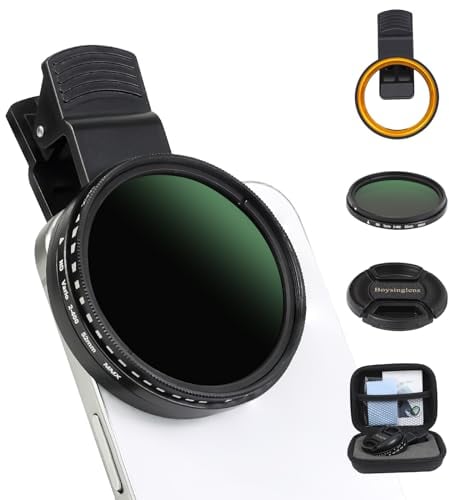 Variabler ND2-ND400-Filter, 52 mm, ultradünn, mehrfach beschichtet, verstellbar, Neutraldichtefilter, Clip-On-Handyobjektiv, ND-Filter-Set, kompatibel mit iPhone 15, 14, 13, 12, 11, Google Pixel und