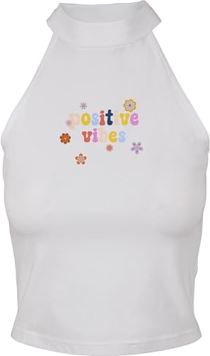 Miss Tee Damen Positive Vibes Turtleneck Short Top White, L