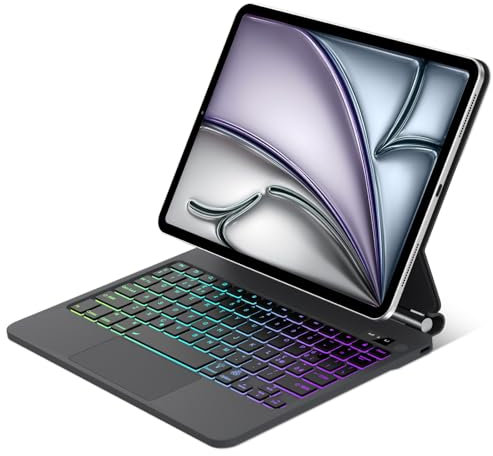 WAVATA Tastiera per iPad Air 11 (M3/M2) 2025/2024, Custodia Tastiera per iPad Air 5/Air 4, iPad Pro 11 4a/3a/2a/1a, Design Magnetico Fluttuante, Retroilluminazione a 7 Colori, Nero
