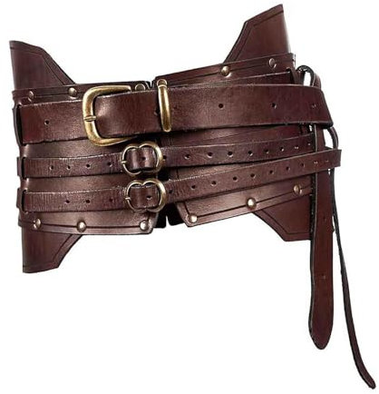 UxicRuya Mittelalterlicher Breiter Gürtel für Herren, Lendengürtel, Kostüm, Schwer mit 3 Schnallen, Kunstleder Rüstungsgürtel, dunkelbraun, Universal-