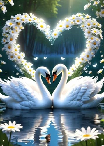 GLXPOG Valentinstag Diamond Painting, 5D Diamant Painting Kits Bilder für Erwachsene, Schwan DIY Diamant Malerei Diamond Painting 30x40cm für Wanddekor