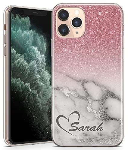 TULLUN Personalisierte Handyhülle für iPhone 16e - Klare Soft Gel Benutzerdefinierte Roségold & Ombre Glitzern Effekte Design Stil Buchstabe Text - Name&Herz