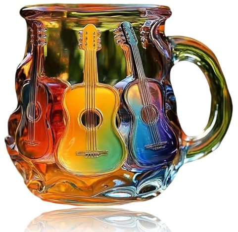 Music Teacher Mug - Glass & Resin Guitar-Shaped Cup for Musicians, Educators, Collectors - 9x9x8.7cm