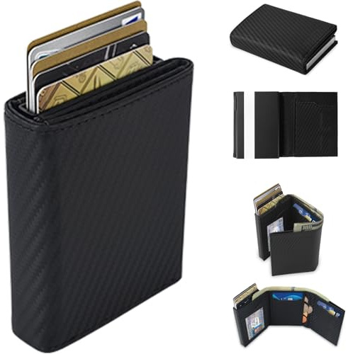Aibirui Pop-Up Geldbörse Herren aus Leder & Aluminium – RFID Schutz, Slim Wallet mit Münzfach & Ausweisfach, Platz für bis zu 12 Karten & 20 Scheine – Vatertagsgeschenk für Papa (Schwarz)