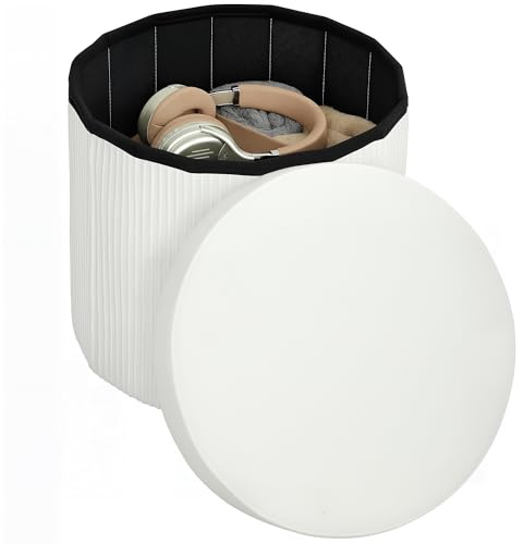 HOMCOM Puff Almacenaje Plegable Terciopelo 35 L 38x38x38 cm Crema