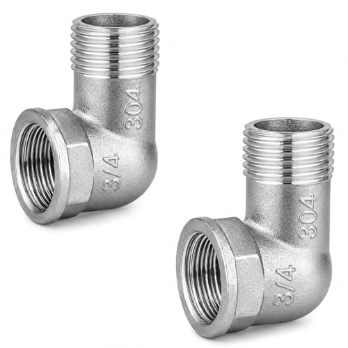 QZKJQDD 2 Stück 90 Grad 3/4 Zoll Edelstahl Winkel, 3/4 IG/AG Edelstahl Rohrwinkel Bogen, DN20 Rohrwinkel Bogen Adapter, Geeignet für Industrie, Rohre, Bewässerungsanlagen Usw