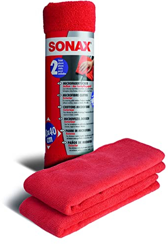 SONAX Panno in microfibra per esterni dell'auto (2 pezzi) - elimina i residui di polish senza graffiare o lasciare strisce sulla vernice, per una finitura perfetta | Art. N. 04162410