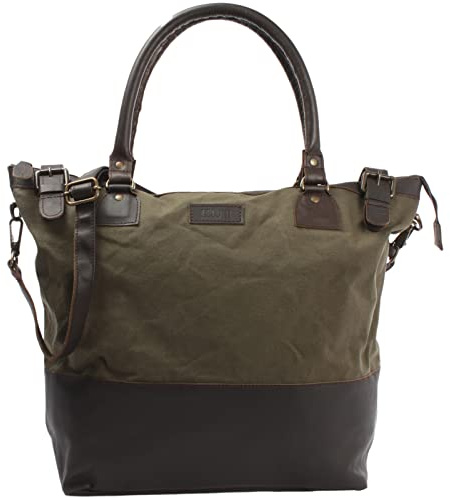 LECONI XL Shopper für Damen Kleiner Weekender Beuteltasche große Frauen Schultertasche Wickeltasche Umhängetasche aus Canvas & Leder 50x41x20cm grün LE2005-C