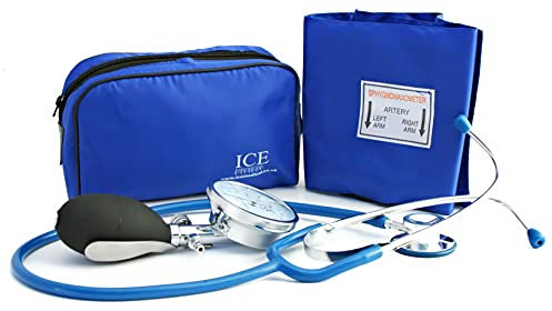 Aneroid Blue Sphygmomanometer with 1 Adult Cuff and Blue Stethoscope - Blood Pressure Monitor Kit