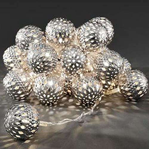 Konstsmide 3156-303EE 24 Static LED Morrocan Style Silver Metal Balls Fairy Light Set/For Indoor Use (IP20) / 24 Warm White Diodes/Transparent Cable Light String