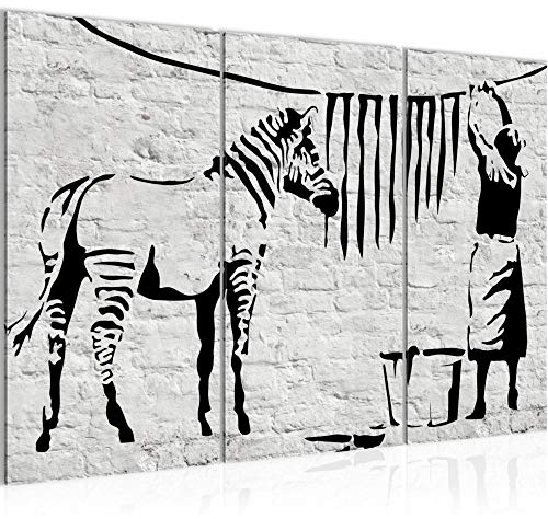 Runa Art Wandbilder Washing Zebra Banksy Bild XXL Loft Wohnzimmer Grau Graffiti 120 x 80 cm 3 Teilig 303231a