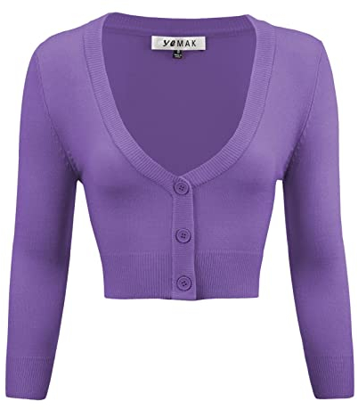 Yeak Damen Bolero 3/4-Ärmel, Knopfleiste, Gr. S-4X - Violett - 2X (Plus)