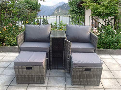 UK Leisure World RATTAN WICKER CONSERVATORY OUTDOOR GARDEN FURNITURE SET CORNER SOFA TABLE GREY DINNING TABLE WITH STORAGE (Grey)