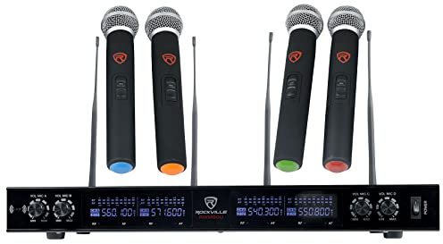 Rockville Quad UHF Handheld Wireless Microphone System w/LCD+Metal Casing, (rwm90u)