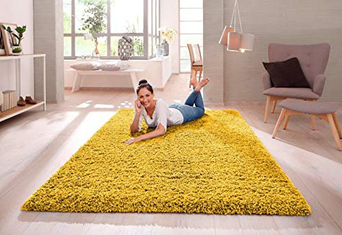 SHAGGY RUG 30MM / 3cm Modern Rugs Living Room Extra Large Small Medium Rectangular Size Soft Touch Thick Pile Living Room Area Rugs Non Shedding (Ochre Yellow, 160cm x 230cm (5.5ft x 7.5ft))