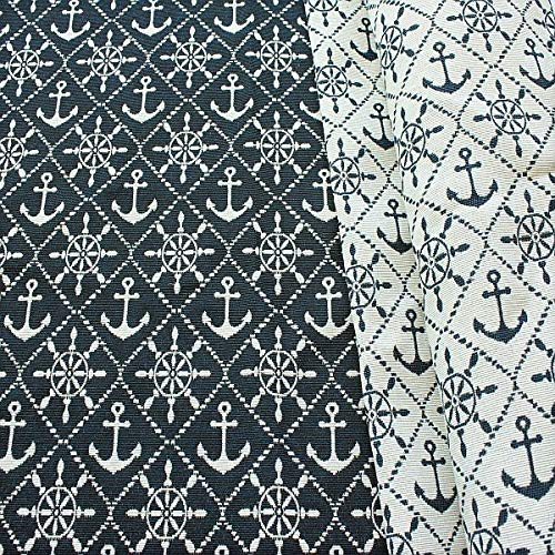Jacquard Dekostoff Doubleface Steuerrad Anker Rauten Stoff Meterware Navy-Blau Ecru