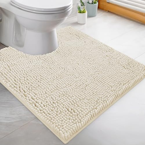LuxUrux Bath Mat-Extra-Soft Bath Shower Bathroom Rug, Chenille Microfiber Material, Super Absorbent Bath Rug. Machine Wash & Dry (50 x 50 cm, Cream)