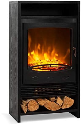 Klarstein Bergamo Elektrokamin - Kamin elektrisch mit 2 Heizstufen: 900/1800 W, Elektro Kamin mit einstellbarem Thermostat, dimmbar, unabhängiger LED-Flammeneffekt, Holzoptik, schwarz
