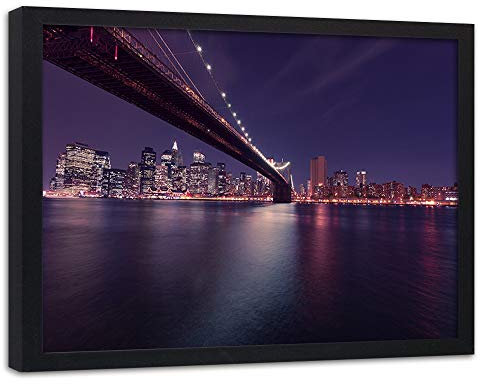 Feeby Wanddeko schwarzer Rahmen Brooklyn Bridge Wandbild Architektur Violett 40x30 cm