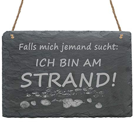 Schiefertafel Ich bin am Strand - Schild 22 x 16 cm - Muscheln