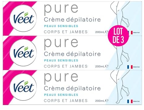 Veet Minima - Crema depilatoria de larga duración, suave después de la depilación para pieles sensibles, tubo de 200 ml (paquete de 3)
