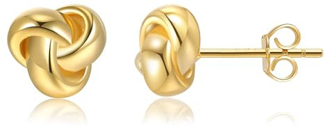 CHIC & ARTSY Dicke Liebesknoten-Ohrringe 925er Sterlingsilber, dreifarbig, weiß, gelb und rosévergoldet, Liebesknoten-Ohrstecker, zierliche 8 mm hochglanzpolierte Ohrstecker für Frauen