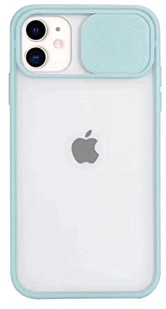 Bakicey Coque pour iPhone 12, Protection de la Caméra Étui avec Ultra Mince Coulisse Cache Objectif, Mat Translucide Case Housse Arrière Compatible avec iPhone 12 6.1 (Bleu Vert)