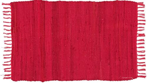 Alfombra Jarapa Rojo de Estilo Hindu, 100% Algodon con Flecos, Medida 60x40 [7351102-4]