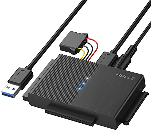 FIDECO USB 3.0 to SATA or IDE Adapter, Hard Drive Adapter Cable Universal for 2.5/3.5 inch SATA HDD/SSD & IDE HDD with 12V Power Adapter