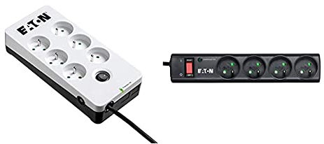 Eaton Protection Box 6 FR - PB6F - 6 Prises - Blanc & Noir & Protection Strip 4 FR - PS4F - 4 Prises - Noir - Multiprise/Parafoudre
