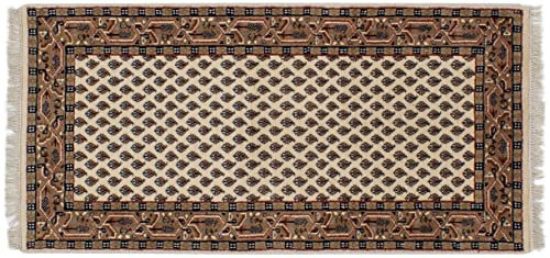 Lifetex.eu Teppich Brücke Bikaner Mir ca. 70 x 140 cm Beige handgeknüpft Schurwolle Klassisch hochwertiger Teppich