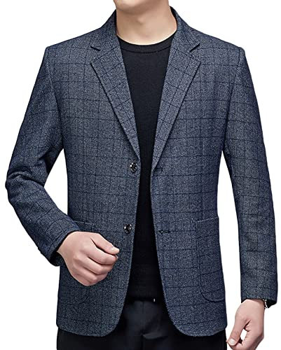 YOUTHUP Blazer Homme Carreaux Veste de Costume Carreaux Coupe Ajustée Business d'affaire, Bleu Marin, M