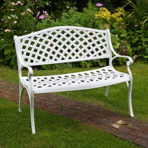 Lazy Susan Jasmine Gartenbank in Weiß | Beige Kissen | Sandguss-Aluminium | Wetterfest | Rostfrei | 3 Jahre Garantie