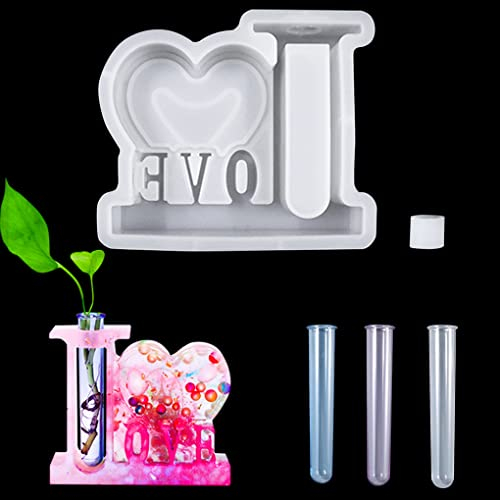 FineInno Vase Silikonform,Epoxidharz Pflanzgefäß Gießformen mit Reagenzgläsern,Love Blumenvase Resin Stifthaltern Vasen fur DIY Hydroponik Tischdeko