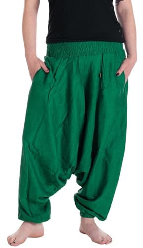 Vishes - Alternative Bekleidung - Lange Unisex Baumwoll Haremshose Schlupfhose Einfarbig Einheitsgröße 34-46 Dunkelgrün