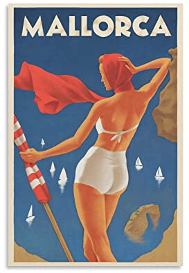 QINGYUAN Mallorca Reise-Vintage-Sport-Poster, Sommerurlaub, Leinwandkunst und Wandkunst, moderne Familiendekoration, 40 x 60 cm