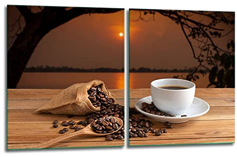 TMK | Herdabdeckplatten ceranfeld 2 Teilig 40x52 cm | Ceranfeldabdeckung Küche Elektroherd Induktion | Herdschutz Spritzschutz | Glasplatte Schneidebrett | Kaffee