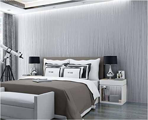 Silber-Grau Vliestapete 9,5 m x 0,53 m Streifen Wandtapete Einfarbig Tapete Poster Wanddekoration für Wohnzimmer Küche Schlafzimmer Büro Hotel