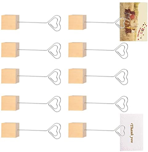 10 Stück Silber Metal Herz Fotohalter, Memohalter Foto Memo Bilder Clip Silbrig, Holz Tischkartenhalter, Tischkartenhalter Namenskarten Halter Hochzeit