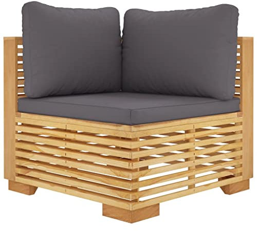 vidaXL Gartenecksofa aus Massivholz, Teakholz, mit dunkelgrauen Kissen, Gartenmöbel, Holzhof, Terrasse, Balkon, Sektionalsofa