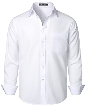 PARKLEES Chemise habillée à manches longues pour homme - Coupe classique - Sans plis - Style décontracté - Avec poche, blanc, M
