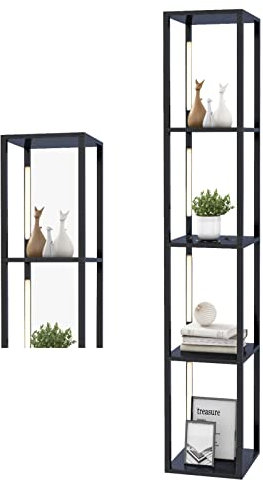 TANGZON Floor Lamp with Shelves, 3/4 Layers Wooden Dimmable Standing Light with 360° Rotatable LED Poles, Tall Reading Lamp for Bedroom Living Room Office Decoration (4 Layers, 4 LED Poles)