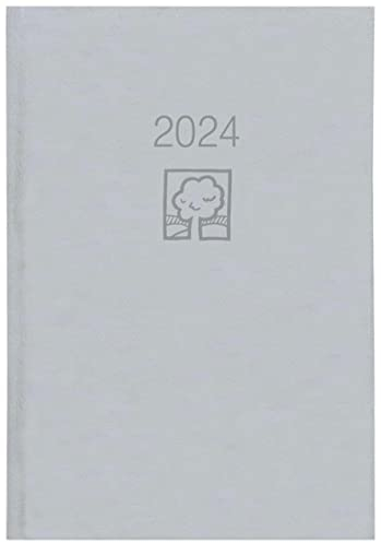 Buchkalender grau 2024 - Bürokalender 14,5x21 - 1T/1S - Blauer Engel - Kartoneinband - Halbstundeneinteilung 7-22 Uhr - 876-0703-1