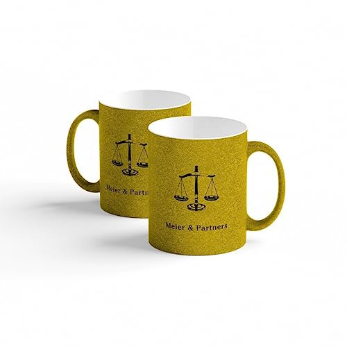 Glitzertasse mit Firma personalisieren | Waage | Kanzlei | Farbe wählbar | Motivtasse | Tasse bedruckt | Fototasse | Geschenk | Rechtsanwalt | Steuerberater (Gold)