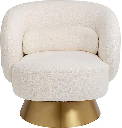 Kare Design Drehsessel Orion, Weiß/Gold, 360 Grad Drehbar, Stabiler Sessel mit Armlehne, Inklusive Dekokissen, 150kg max. Belastbarkeit, für Wohnzimmer, Lounge, 71x78x76 cm (H/B/T)