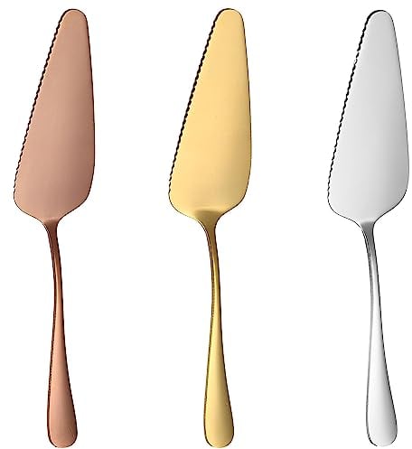 3PCS Cake Server Stainless Steel Cake Server Pie Cake Knife Stainless Stainless Steel Serrated Edge Cake Cutter Slicer for Kitchen, Daily Parties, Weddings (Tricolour, Long)