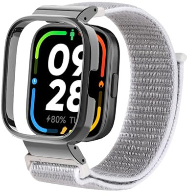 Lonkenn Nylon Velcro Quick Release Soft Replacement Wristbands Compatible with Xiaomi Redmi Watch 3 Active, Watch Straps Band for Smartwatches - White