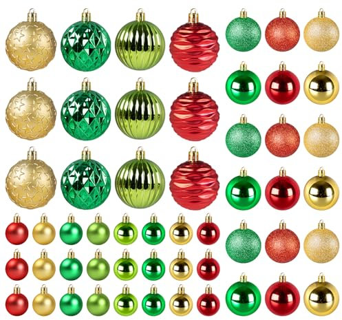 84 Pcs Christmas Ball Ornaments, Anstore Christmas Tree Decorations Ornament Balls Festive Indoor Outdoor Hanging Baubles, 6,4&3cm Xmas Decorations Ornament Balls With Hooks & String(Green, Red, Gold)